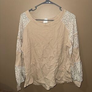 By Together Beige Leopard Sleeve Sweatshirt